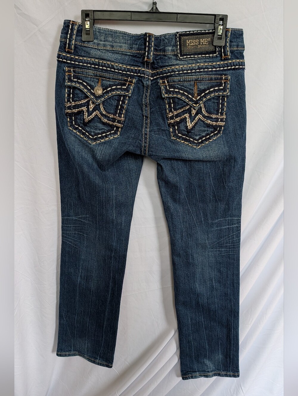 Miss Me Dark Blue Straight Leg Jeans with Embroidered Back Pockets